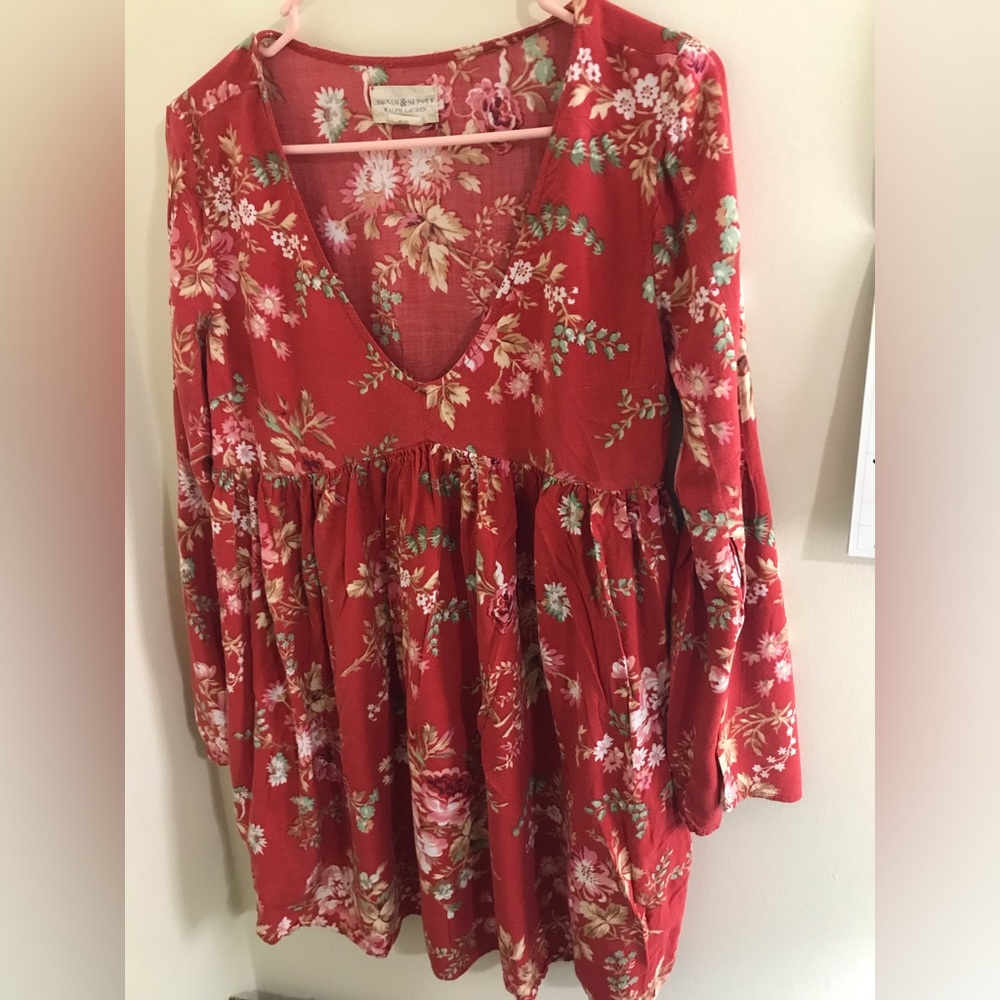 Denim & Supply Ralph Lauren Julia Red Floral Print Dress 1985T